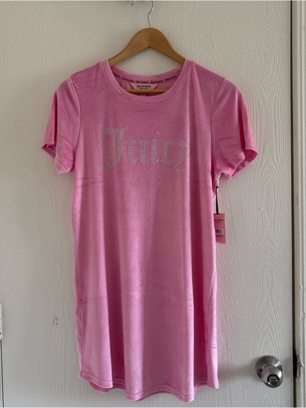 NWT Juicy Couture Pink Sleep Shirt Dress Women’s Size Large Rhinestone Logo